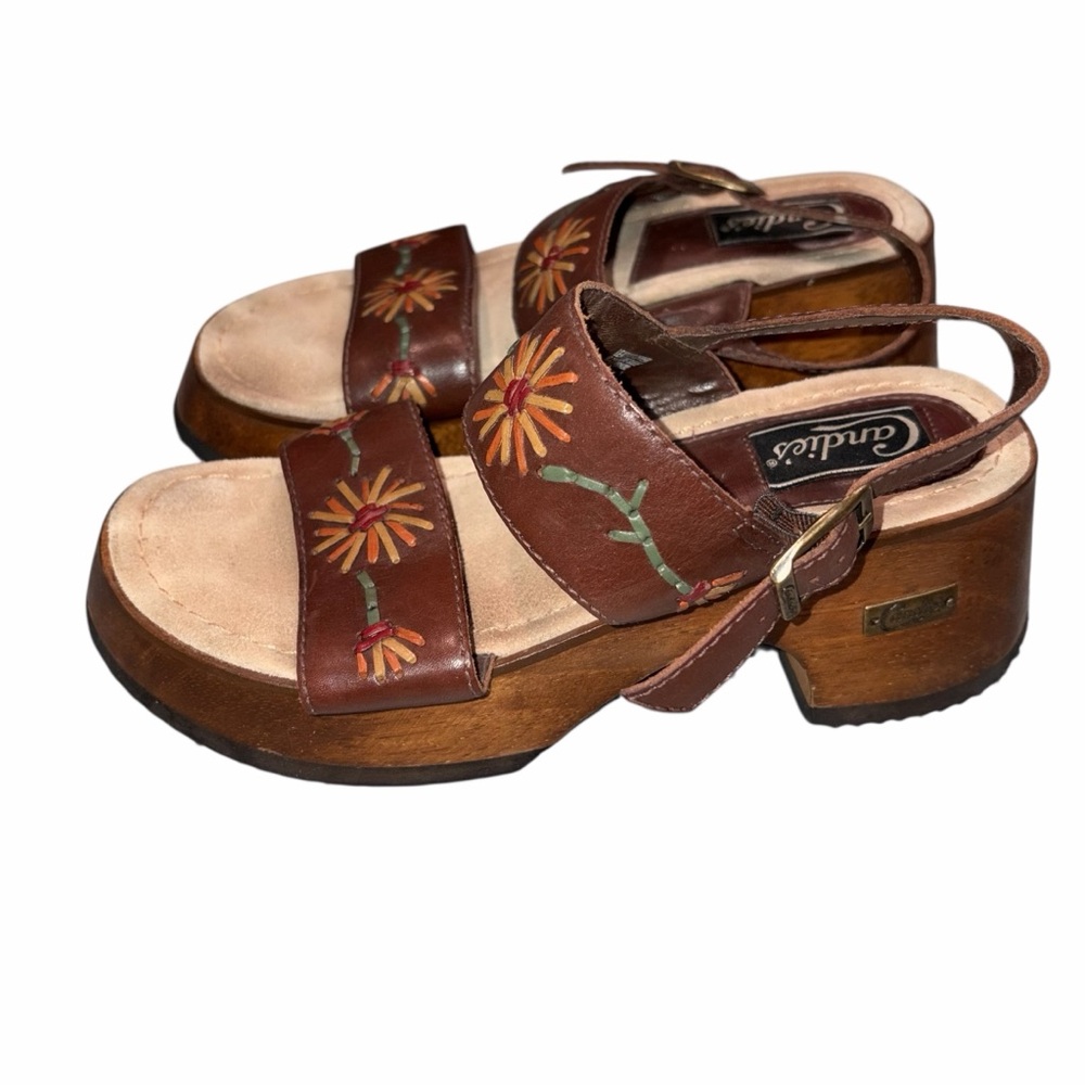 Vintage Candie’s Brown Leather Wooden Platform Sandals Shoes size 8 90’s Y2K - Picture 4 of 11